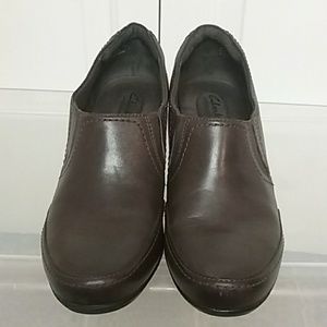 Clarks Slip on Heels Bentables Leather Brown 11M